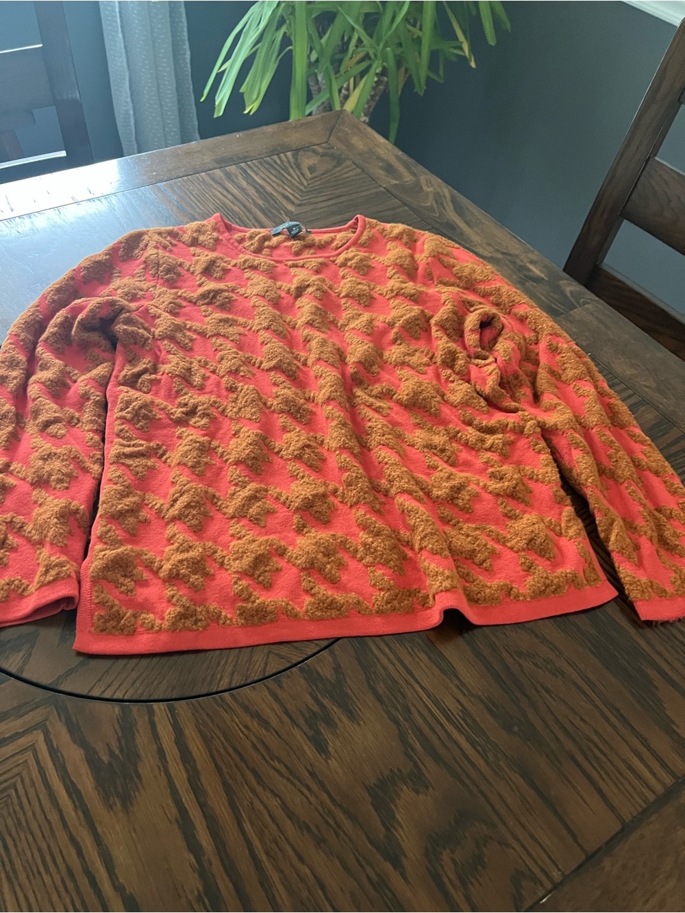 Ann Taylor Women’s M Pink & orange Abstract Textured Knit Crew Neck Sweater #704